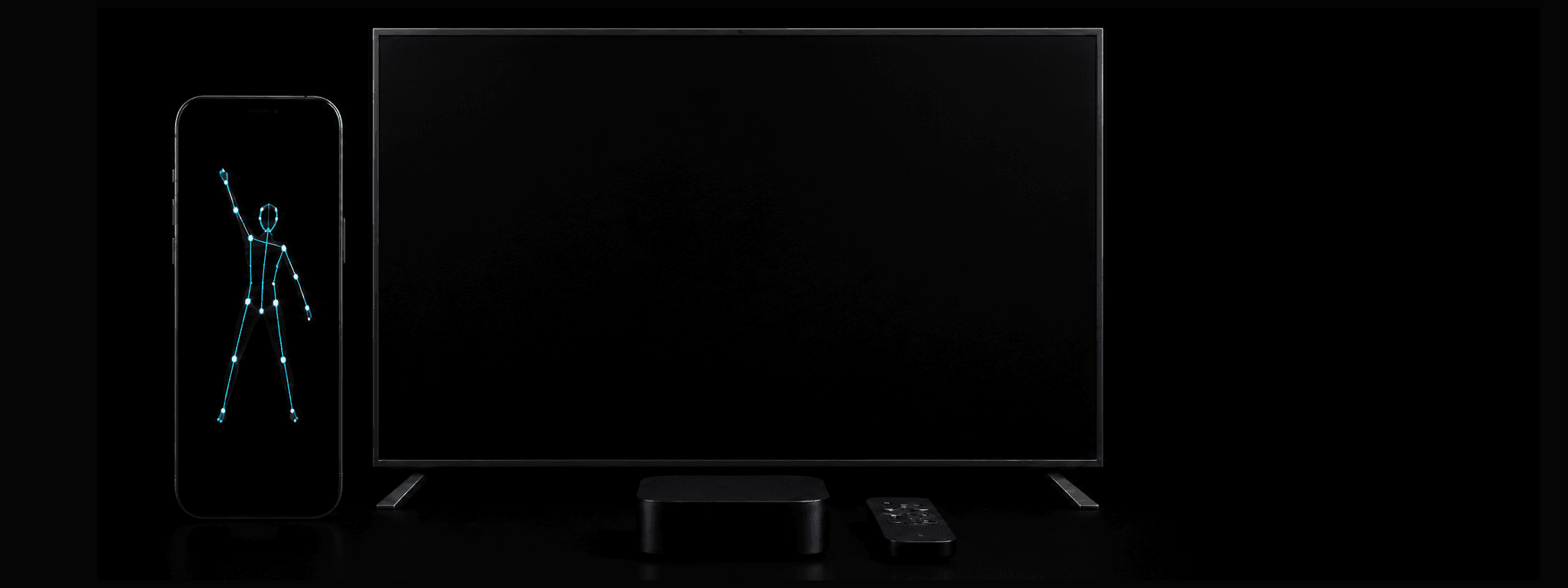 An iPhone tracking movement beside MoveSuite on a television and Apple TV